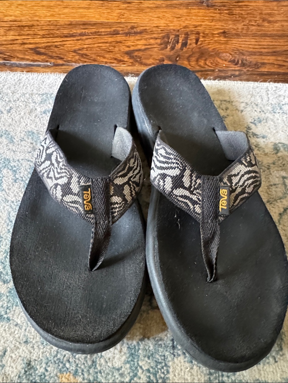 Teva Black Grey Patterned Strap Thong Sandals